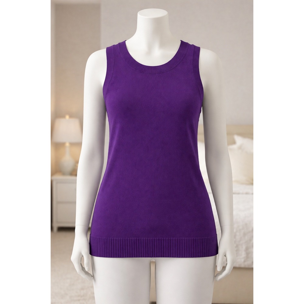 Denim & Co Essentials Purple Sleeveless Sweater‎ Tank Top XXS Crew Neck Knit